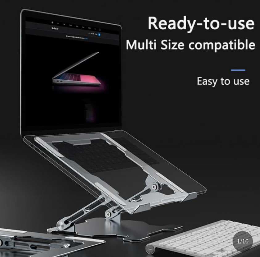 Adjustable Aluminum Laptop Stand - Ergonomic Ventilated Riser for Mac & PC